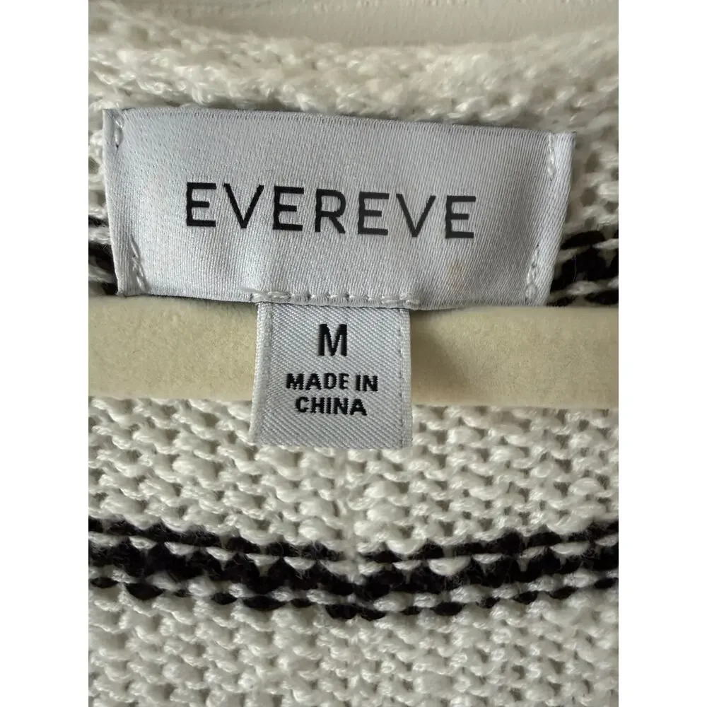 Evereve White Black Stripe Cotton Sweater Top Size‎ M Short Sleeve Coastal Light